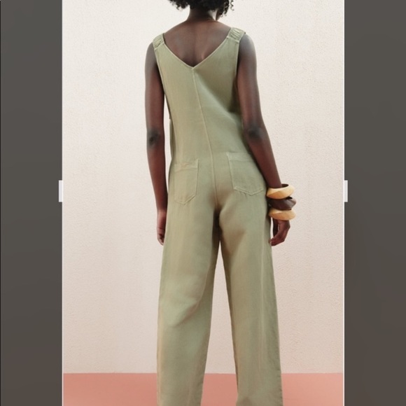 Zara  Linen Sage Green Jumpsuit Bib Overalls - Picture 8 of 15